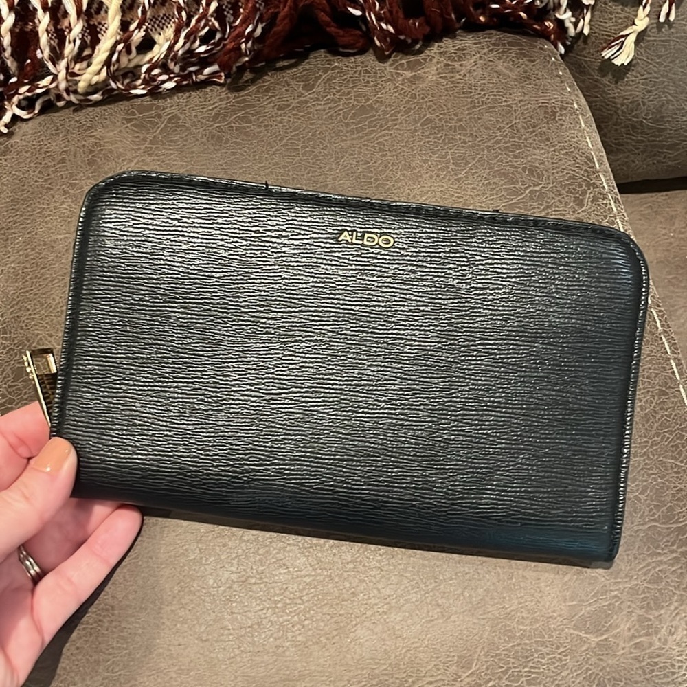 Aldo black zip up clutch